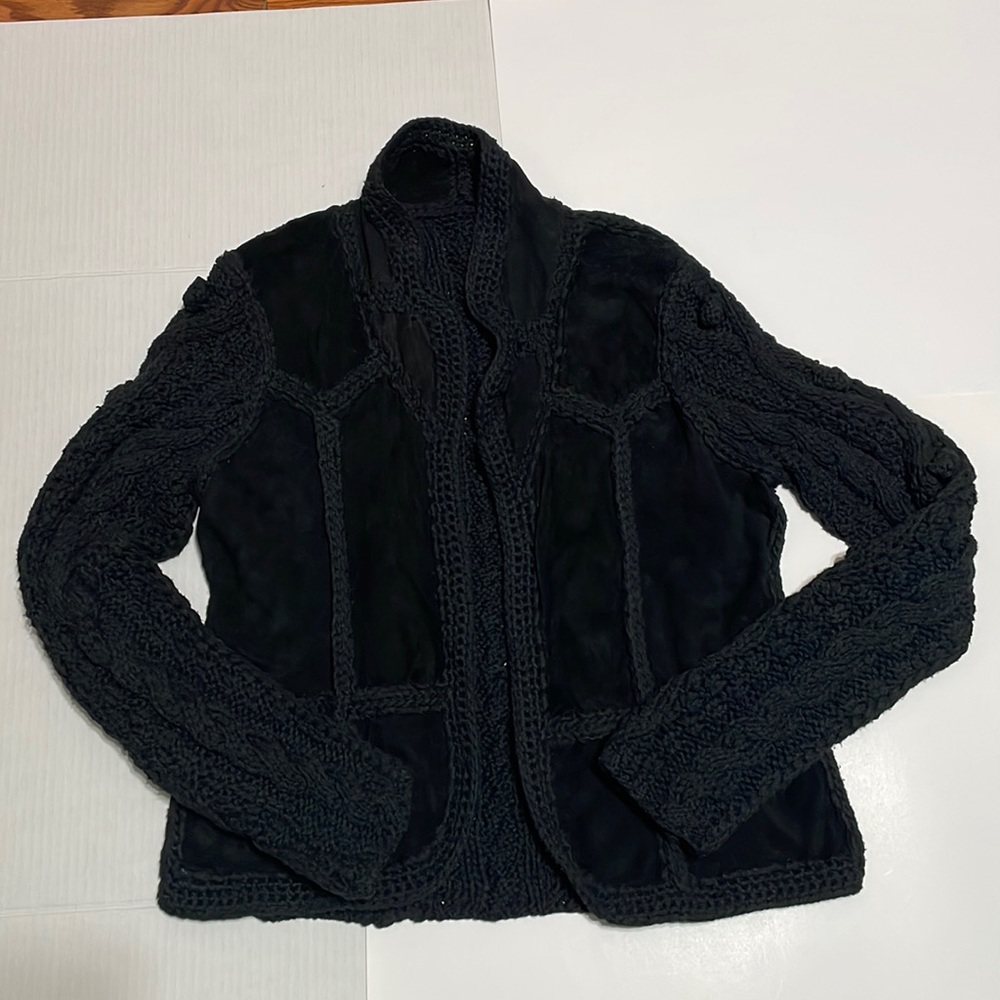 Women’s Zut Bickens Black knit Embroidered Suede Jacket. Size 12